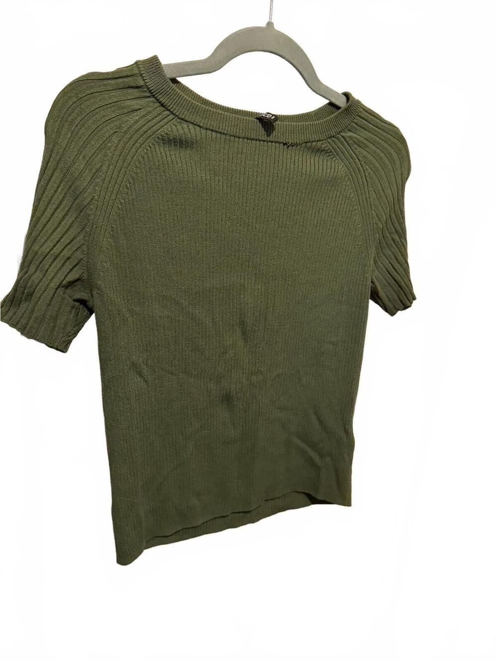 Olive Ribbed Short Sleeve Top - Picture 2 of 3
